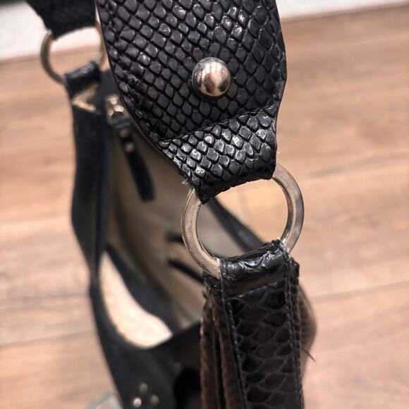 Y2K Guess Black Snake Skin Saddle Bag Shoulder Purse Studded Bikercore Grunge - Picture 8 of 10